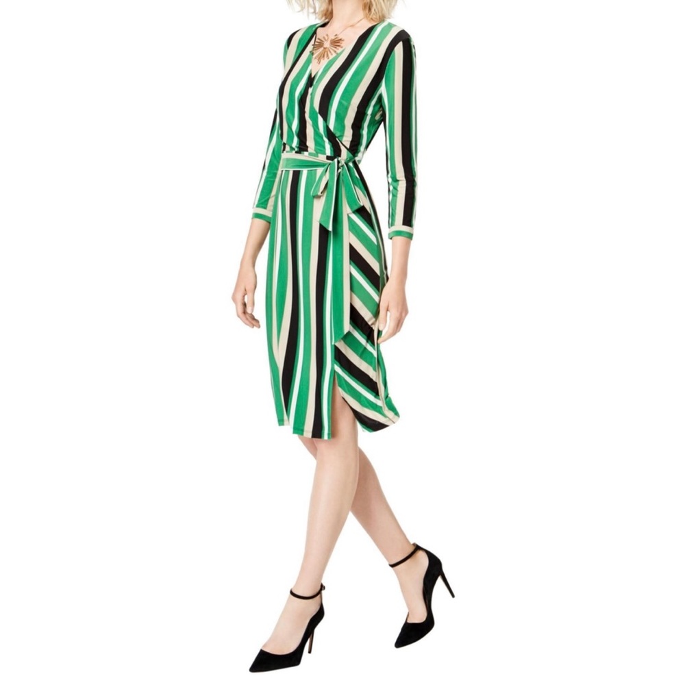 INC Striped Midi Wrap Dress, Size Medium